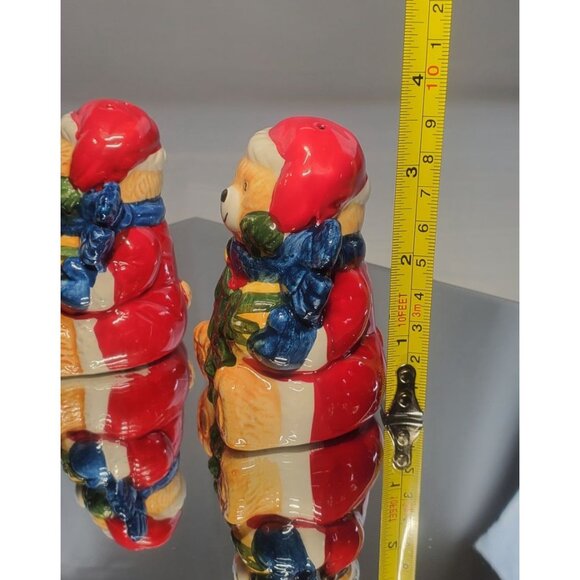 Vintage Christmas Teddy Bear Salt & Pepper Shakers Holiday - Lot of 2 - Picture 5 of 8